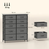 Wooden Chest Of 10 Fabric Drawers 86cm Wide With Steel Frame - Velmora