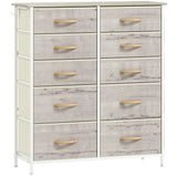 Wooden Chest Of 10 Fabric Drawers 86cm Wide With Steel Frame - Velmora