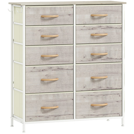 Wooden Chest Of 10 Fabric Drawers 86cm Wide With Steel Frame - Velmora