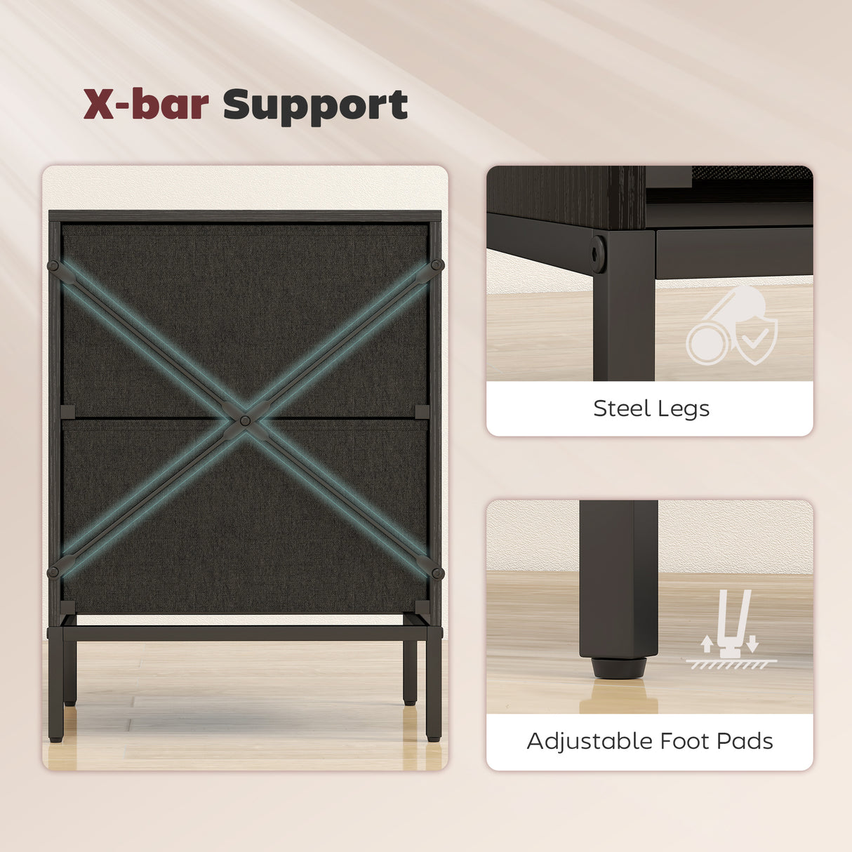Wooden Chest Of 2 Fabric Drawers 40cm Wide - Velmora