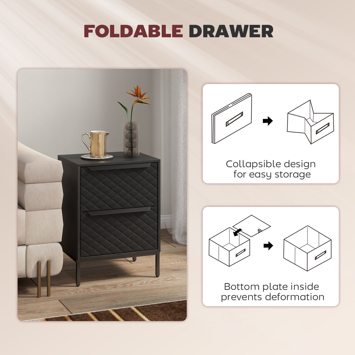 Wooden Chest Of 2 Fabric Drawers 40cm Wide - Velmora