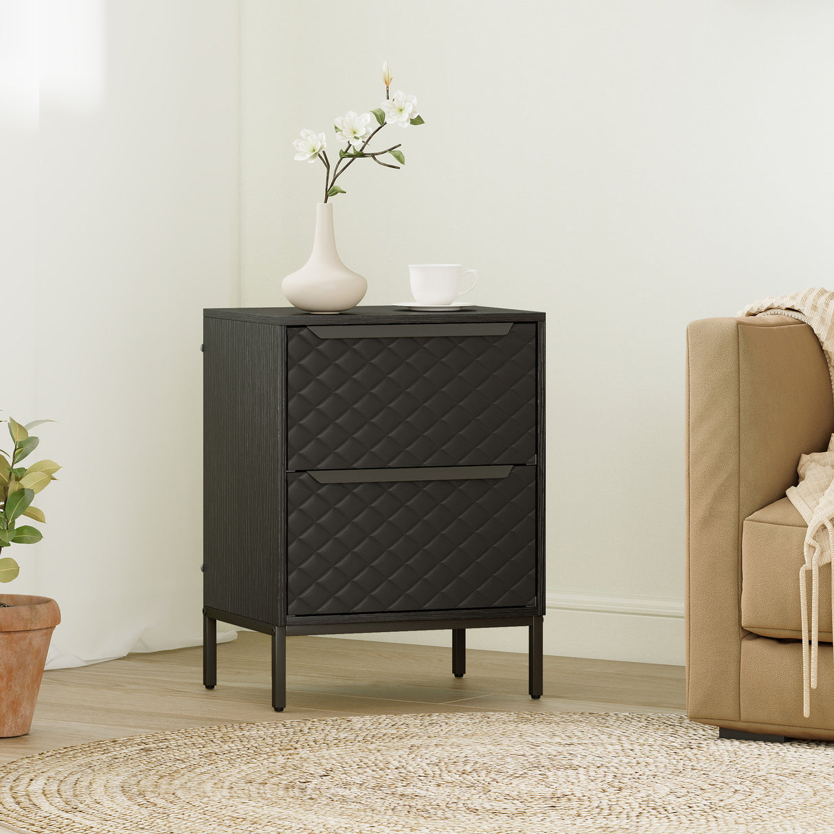 Wooden Chest Of 2 Fabric Drawers 40cm Wide - Velmora