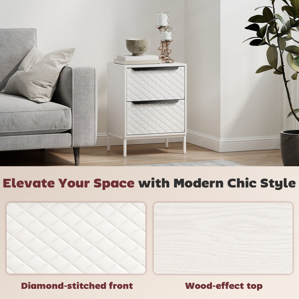 Wooden Chest Of 2 Fabric Drawers 40cm Wide - Velmora