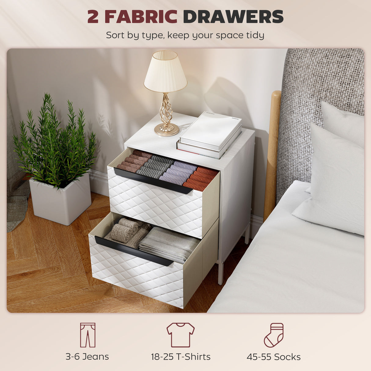 Wooden Chest Of 2 Fabric Drawers 40cm Wide - Velmora