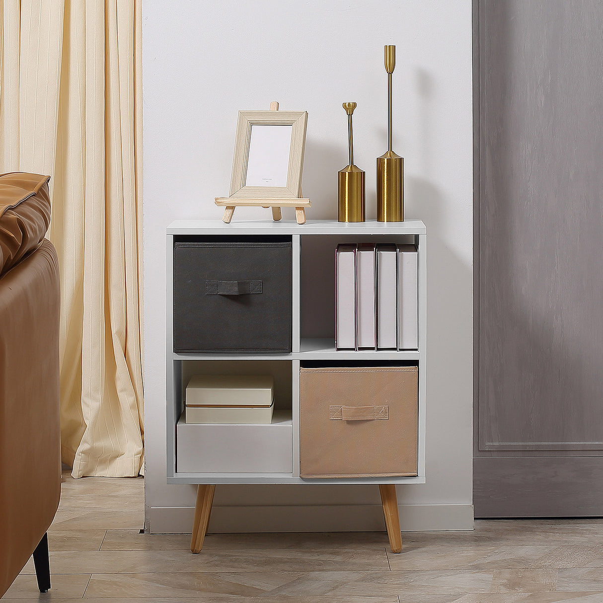 Wooden Chest Of 2 Fabric Drawers 54.5cm Wide With 4 Cube - Velmora