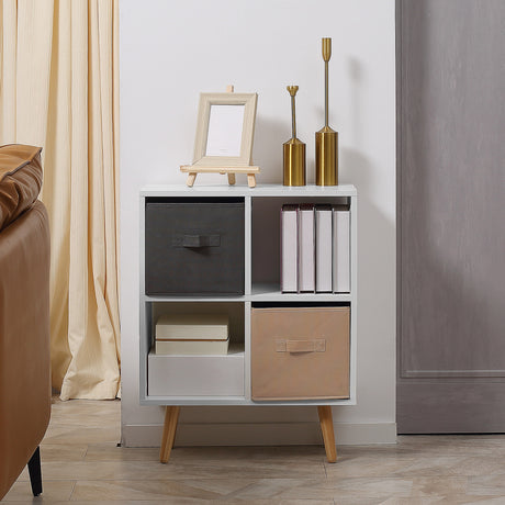 Wooden Chest Of 2 Fabric Drawers 54.5cm Wide With 4 Cube - Velmora
