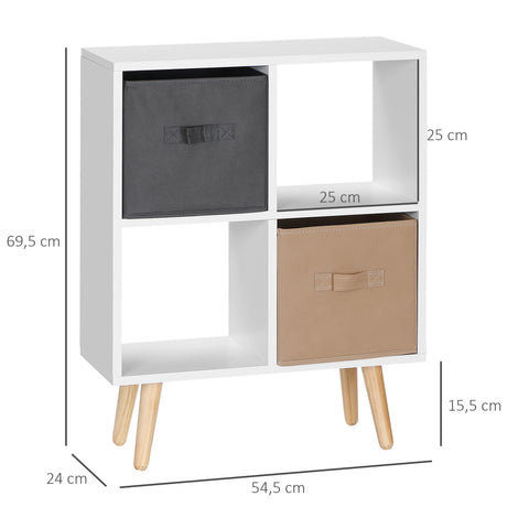 Wooden Chest Of 2 Fabric Drawers 54.5cm Wide With 4 Cube - Velmora