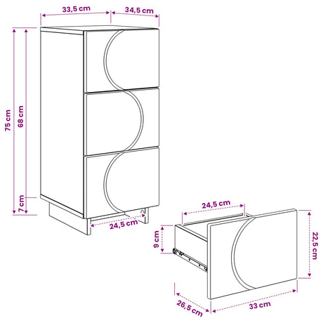 Wooden Chest Of 3 Drawers 33.5cm Wide - Vantage Home