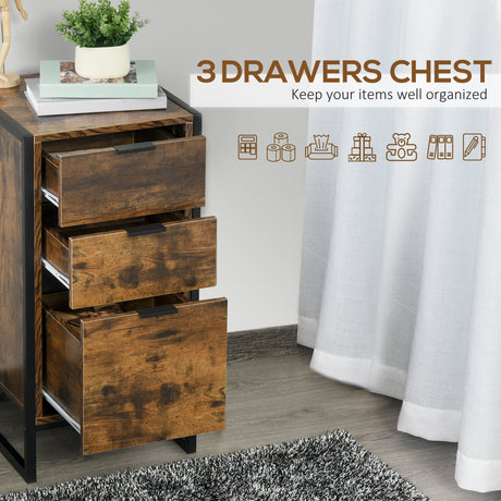 Wooden Chest Of 3 Drawers 39cm Wide in Set Of 2 - Velmora
