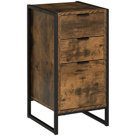 Wooden Chest Of 3 Drawers 39cm Wide With Metal Frame - Velmora