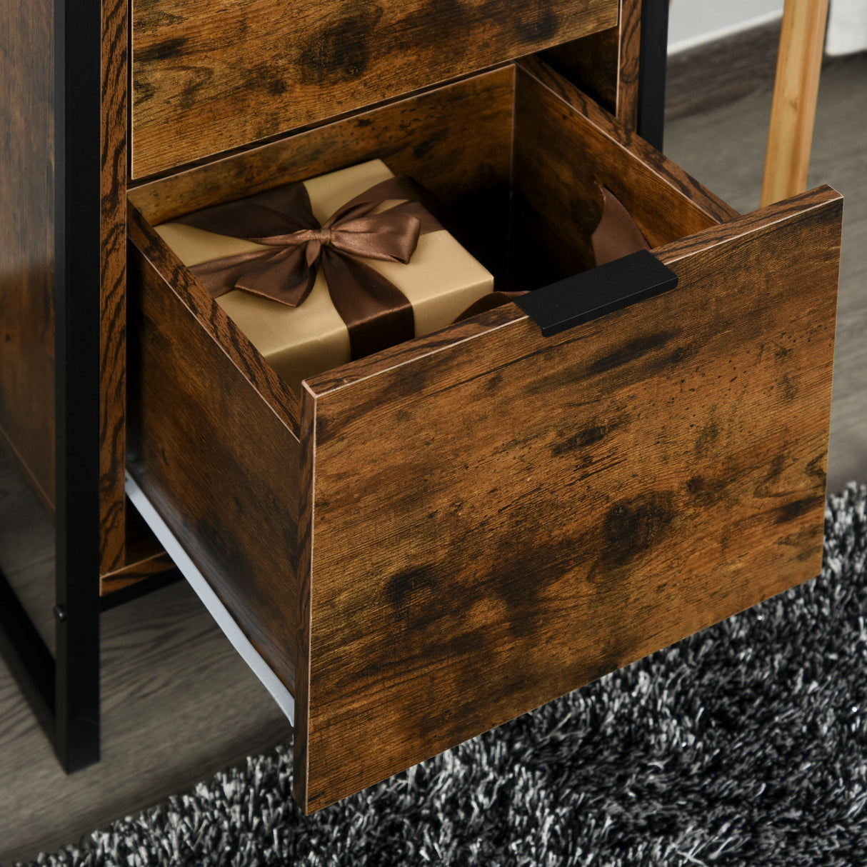Wooden Chest Of 3 Drawers 39cm Wide With Metal Frame - Velmora
