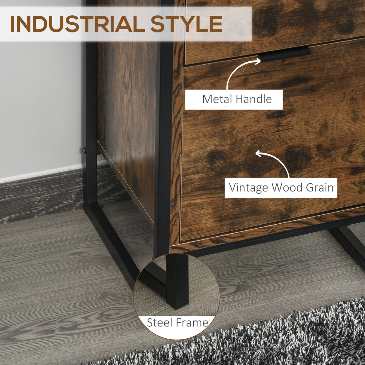 Wooden Chest Of 3 Drawers 39cm Wide With Metal Frame - Velmora