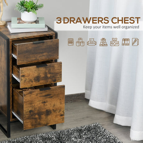 Wooden Chest Of 3 Drawers 39cm Wide With Metal Frame - Velmora