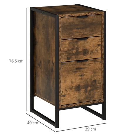 Wooden Chest Of 3 Drawers 39cm Wide With Metal Frame - Velmora