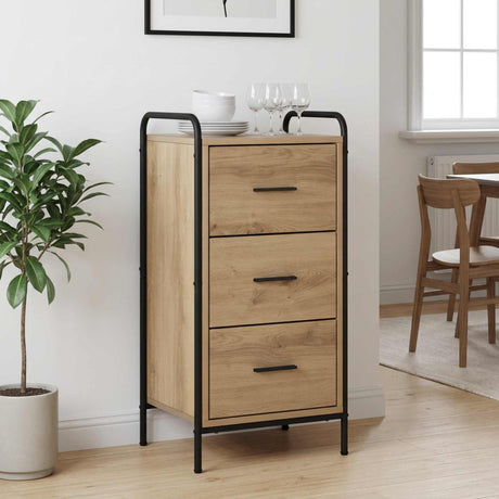 Wooden Chest Of 3 Drawers 40cm Wide With Steel Frame - Vantage Home