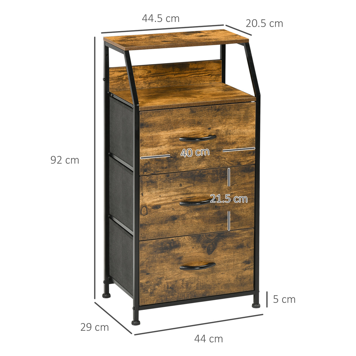 Wooden Chest Of 3 Drawers 44.5cm Wide - Velmora