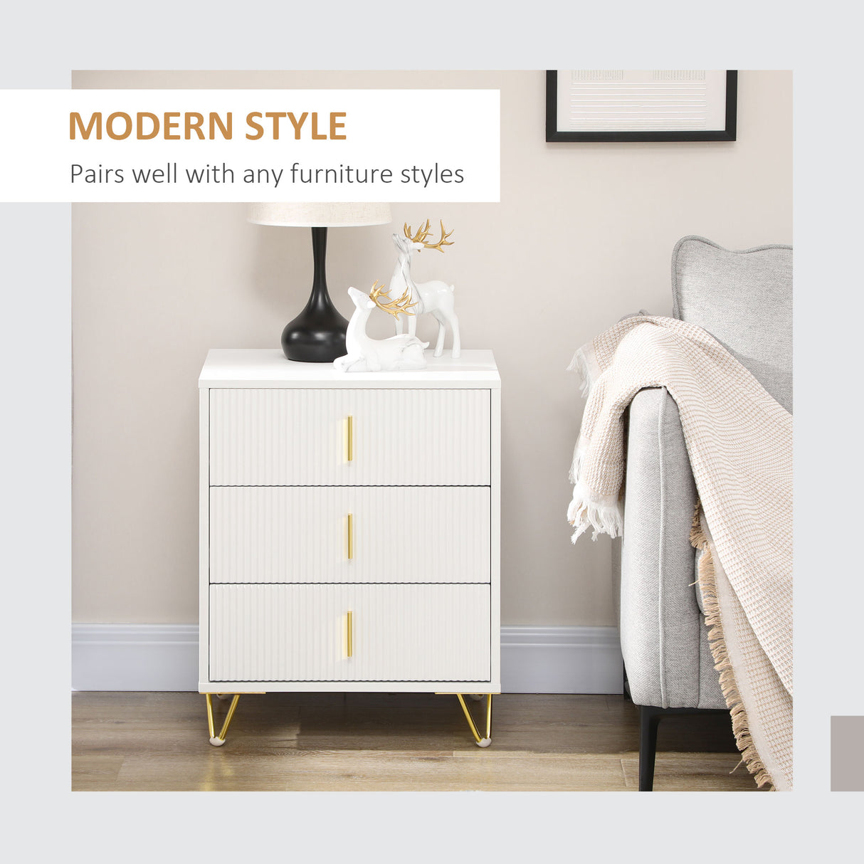 Wooden Chest Of 3 Drawers 50cm Wide - Velmora