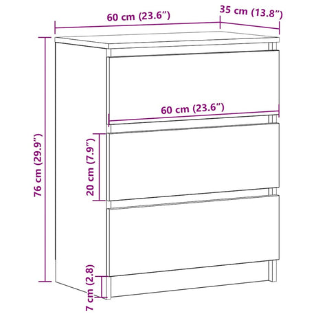Wooden Chest Of 3 Drawers 60cm Wide - Vantage Home