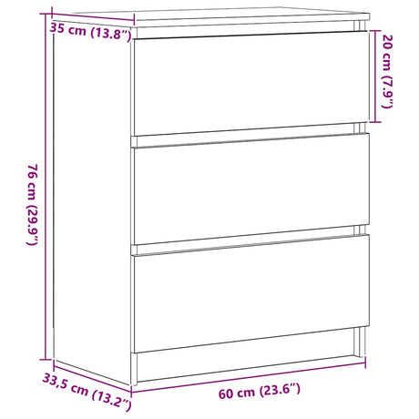 Wooden Chest Of 3 Drawers 60cm Wide - Vantage Home