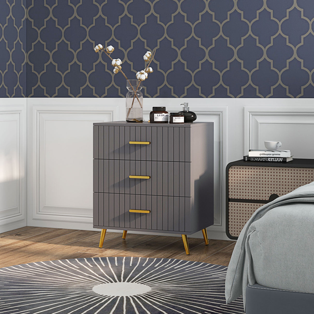 Wooden Chest Of 3 Drawers 60cm Wide - Velmora