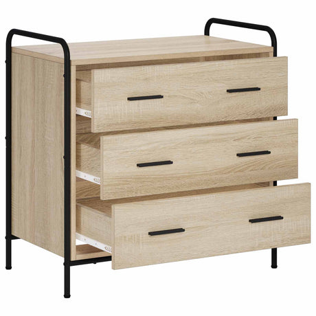 Wooden Chest Of 3 Drawers 70cm Wide With Steel Frame - Vantage Home