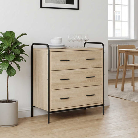 Wooden Chest Of 3 Drawers 70cm Wide With Steel Frame - Vantage Home