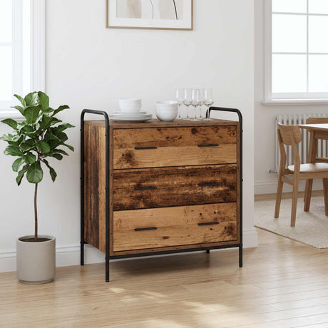 Wooden Chest Of 3 Drawers 70cm Wide With Steel Frame - Vantage Home
