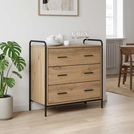 Wooden Chest Of 3 Drawers 70cm Wide With Steel Frame - Vantage Home