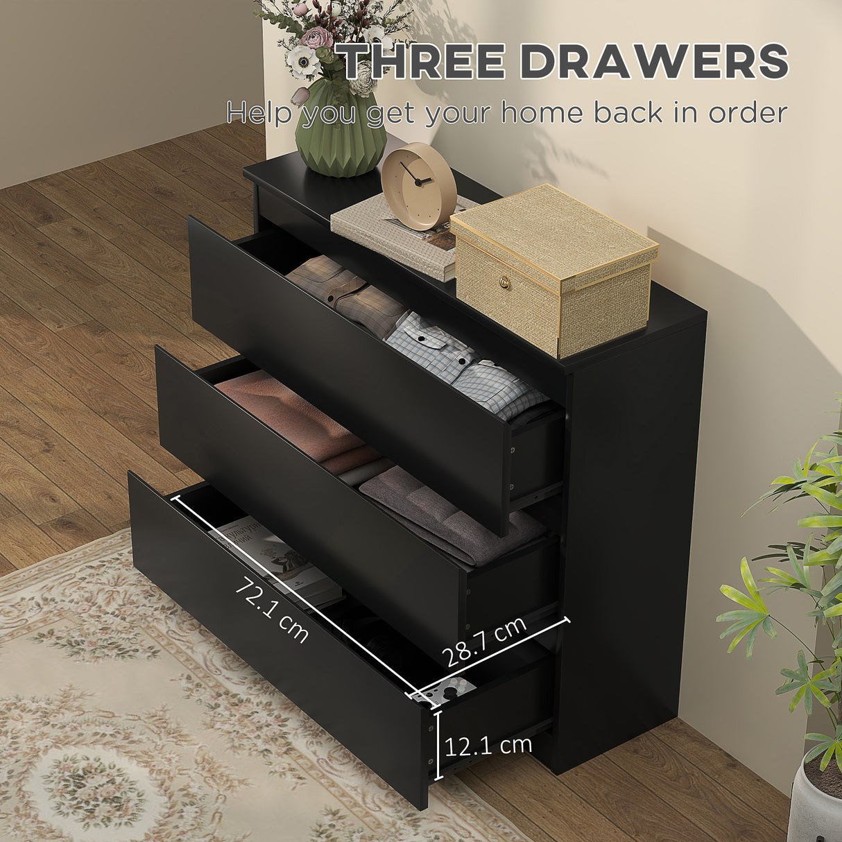 Wooden Chest Of 3 Drawers 73cm H x 80cm W - Velmora