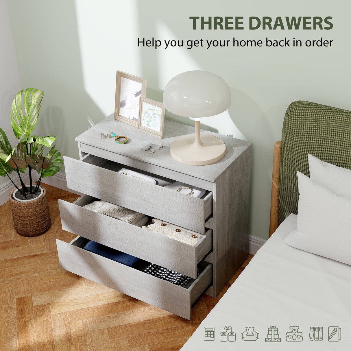 Wooden Chest Of 3 Drawers 73cm H x 80cm W - Velmora