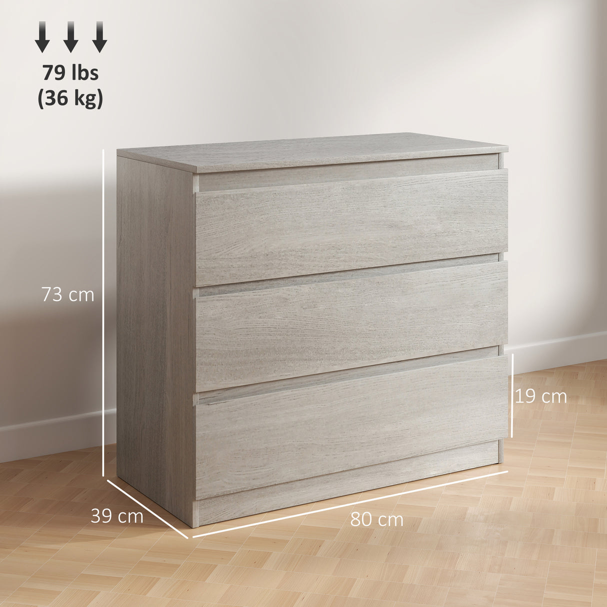 Wooden Chest Of 3 Drawers 73cm H x 80cm W - Velmora