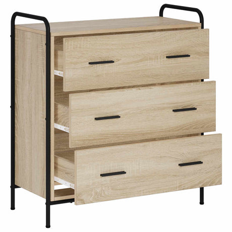 Wooden Chest Of 3 Drawers 73cm Wide With Steel Frame - Vantage Home