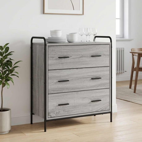 Wooden Chest Of 3 Drawers 73cm Wide With Steel Frame - Vantage Home