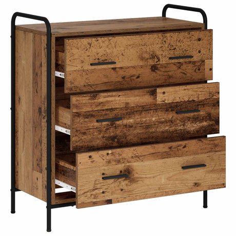Wooden Chest Of 3 Drawers 73cm Wide With Steel Frame - Vantage Home