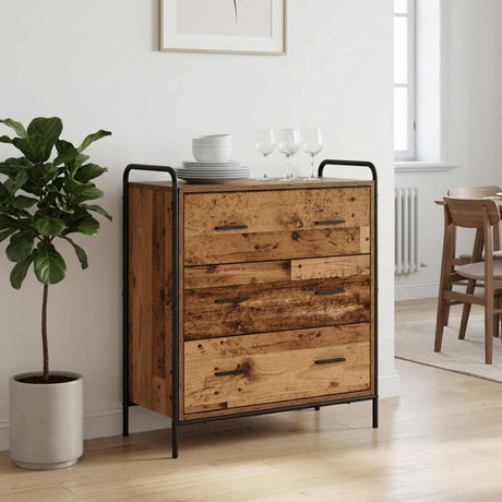 Wooden Chest Of 3 Drawers 73cm Wide With Steel Frame - Vantage Home