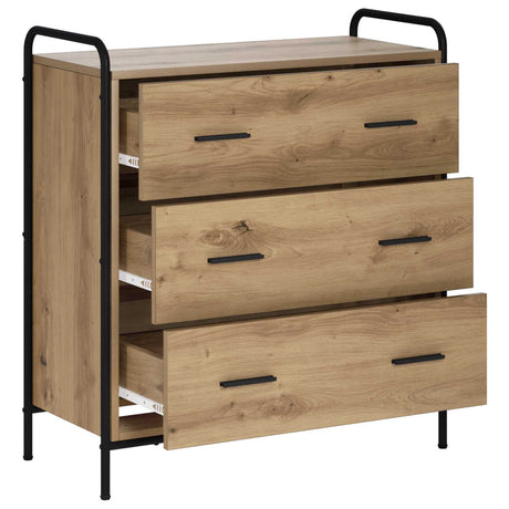 Wooden Chest Of 3 Drawers 73cm Wide With Steel Frame - Vantage Home