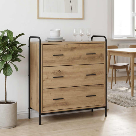 Wooden Chest Of 3 Drawers 73cm Wide With Steel Frame - Vantage Home