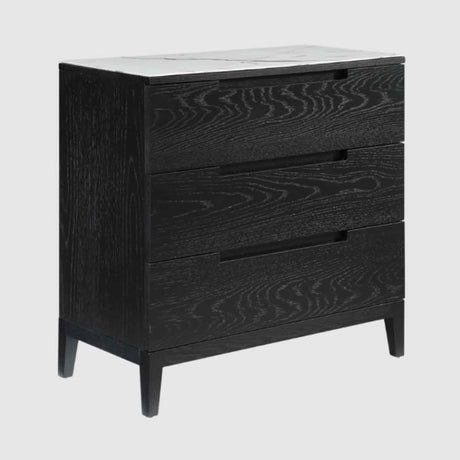 Wooden Chest Of 3 Drawers 80cm Wide With Marble Effect Glass Top - Orchid