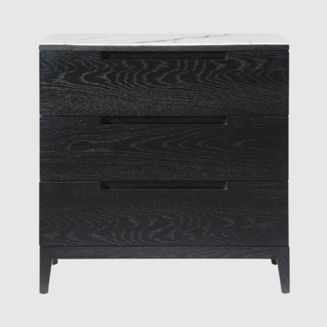 Wooden Chest Of 3 Drawers 80cm Wide With Marble Effect Glass Top - Orchid