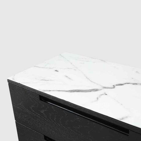 Wooden Chest Of 3 Drawers 80cm Wide With Marble Effect Glass Top - Orchid