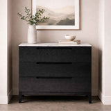 Wooden Chest Of 3 Drawers 80cm Wide With Marble Effect Glass Top - Orchid