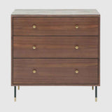 Wooden Chest Of 3 Drawers 80cm Wide With Marble Effect Glass Top - Willow
