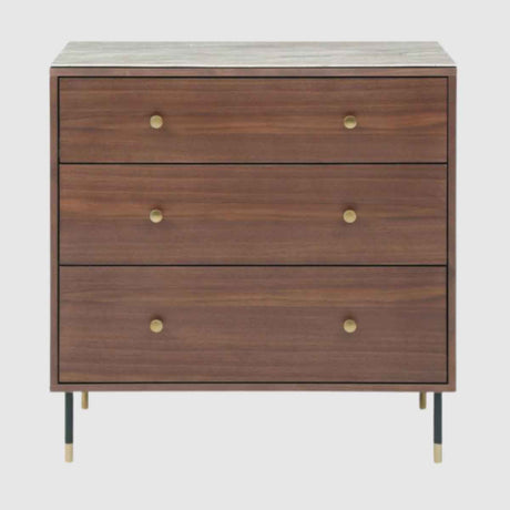 Wooden Chest Of 3 Drawers 80cm Wide With Marble Effect Glass Top - Willow