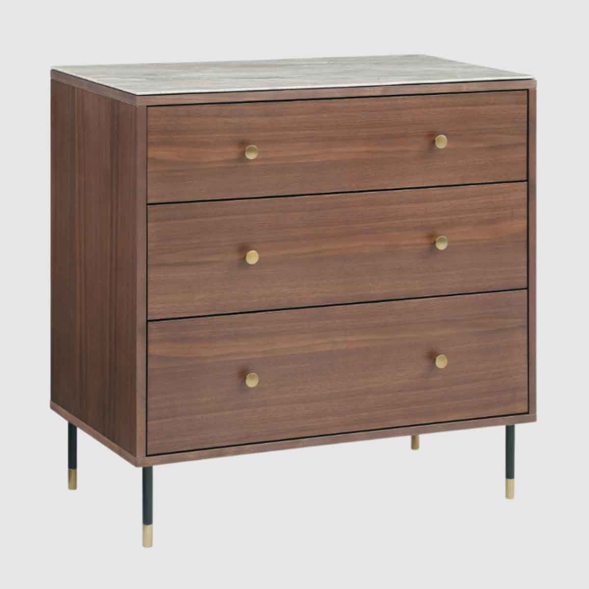 Wooden Chest Of 3 Drawers 80cm Wide With Marble Effect Glass Top - Willow