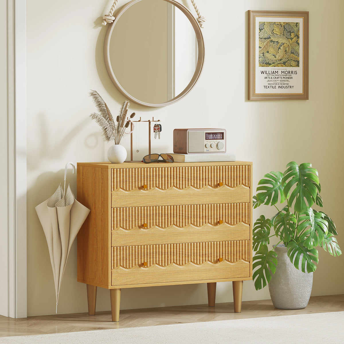Wooden Chest Of 3 Drawers 80cm Wide With Steel Legs - Velmora
