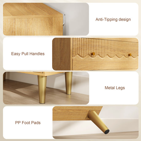 Wooden Chest Of 3 Drawers 80cm Wide With Steel Legs - Velmora