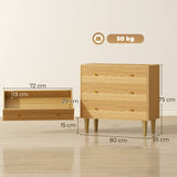 Wooden Chest Of 3 Drawers 80cm Wide With Steel Legs - Velmora