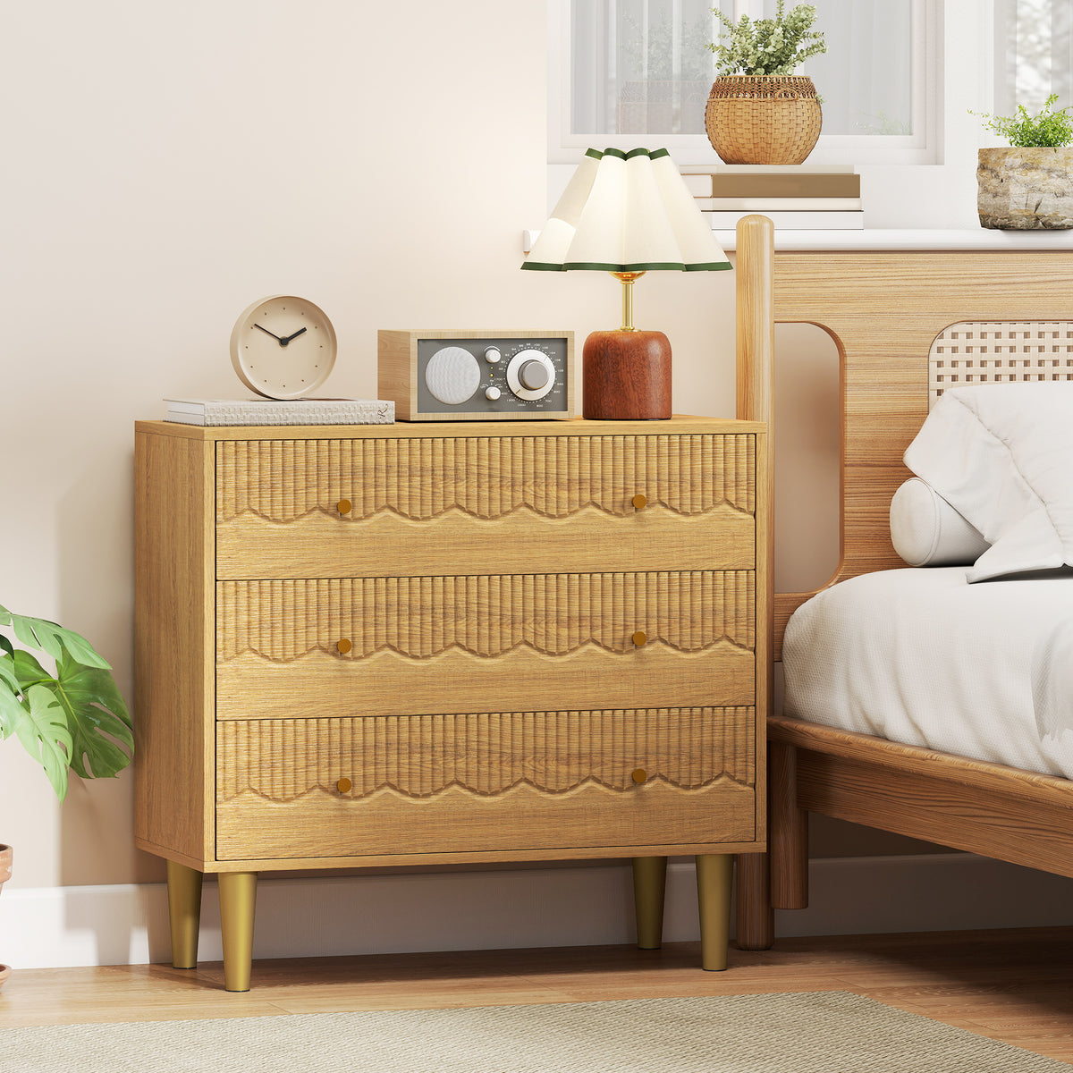 Wooden Chest Of 3 Drawers 80cm Wide With Steel Legs - Velmora