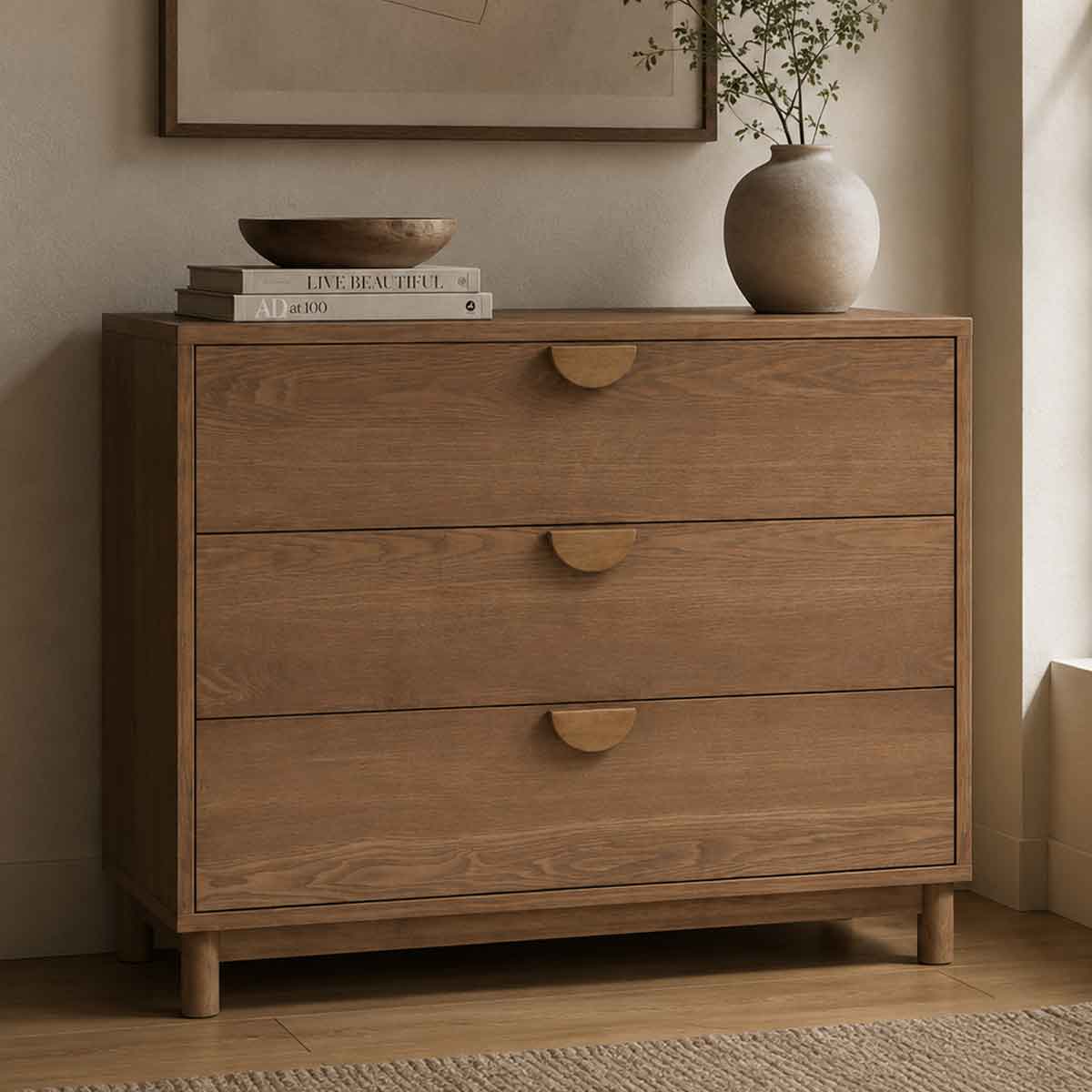 Wooden Chest Of 3 Drawers 85cm Wide - Arc