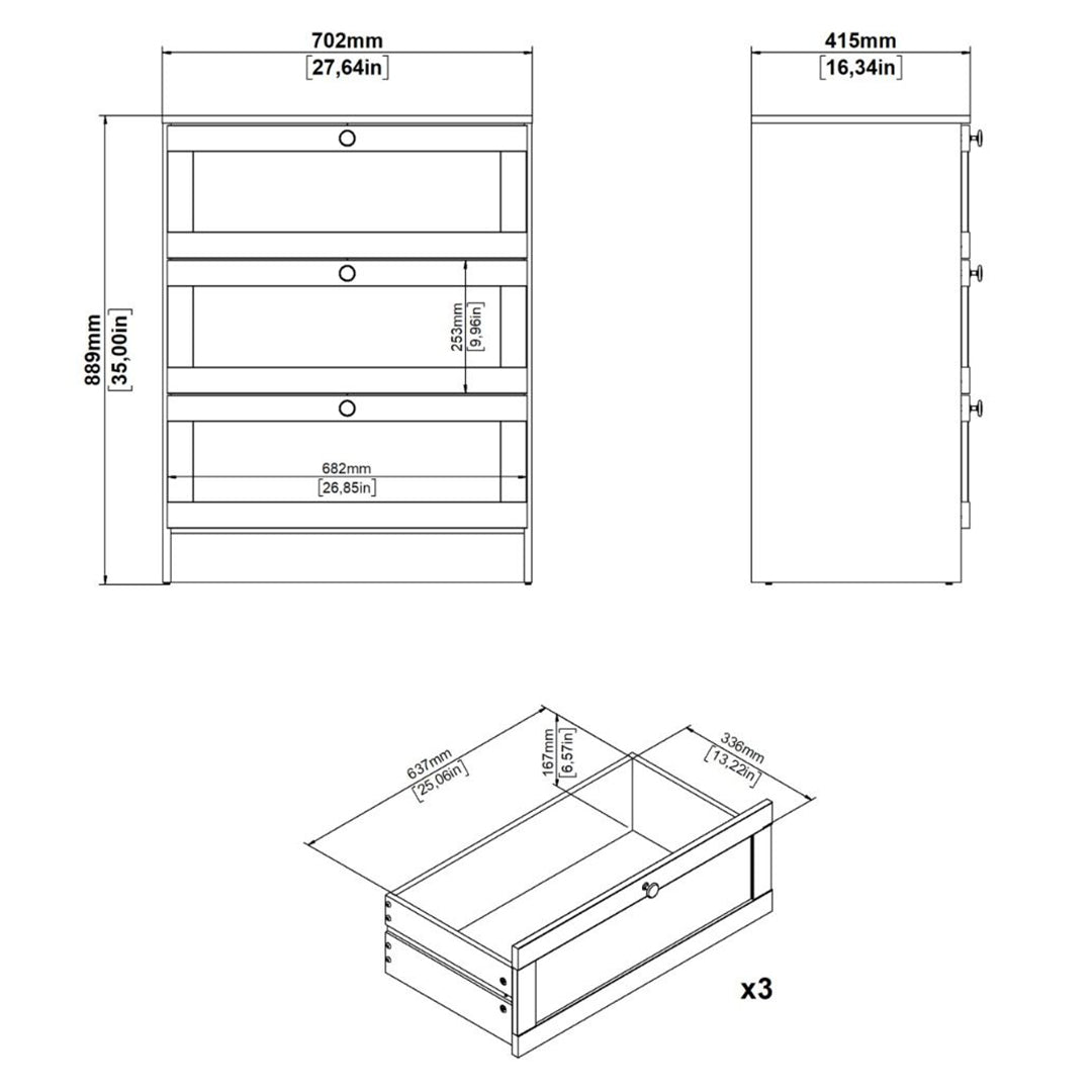 Wooden Chest Of 3 Drawers - Brande